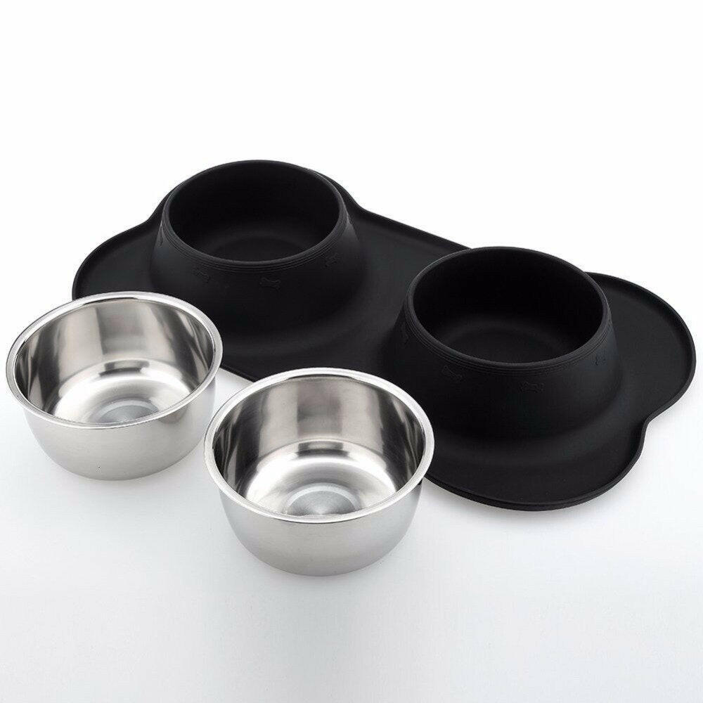 Gomaomi Stainless Steel Dog Bowl with Non-Spill Silicone Mat.