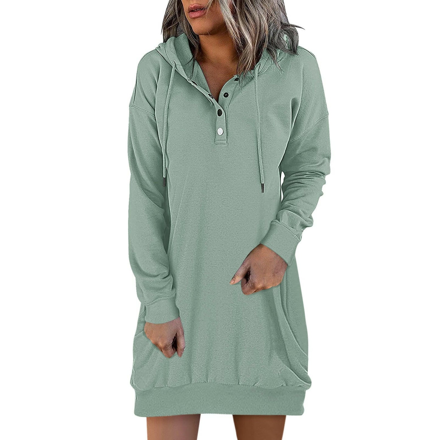 Fashion Women's Solid Color Mid-Length Hooded Sweatshirt.