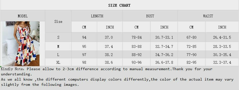 Women Summer Beach Dress Fashion Sling Square Collar Casual Sleeveless Printed Button Female Mid-Calf Dresses.