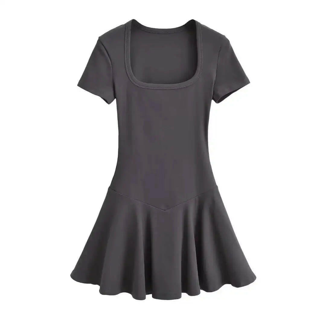 Summer Short Sleeve Square Collar Sports Dress with Shorts - Perfect Blend of Style and Comfort.