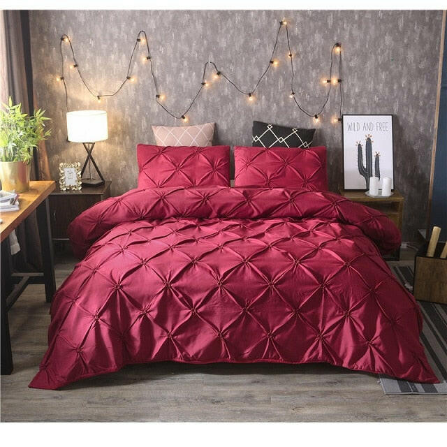 White Duvet Cover Set Pinch Pleat 2/3pcs Twin/Queen/King Size Bedclothes Bedding Sets Luxury Home Hote.