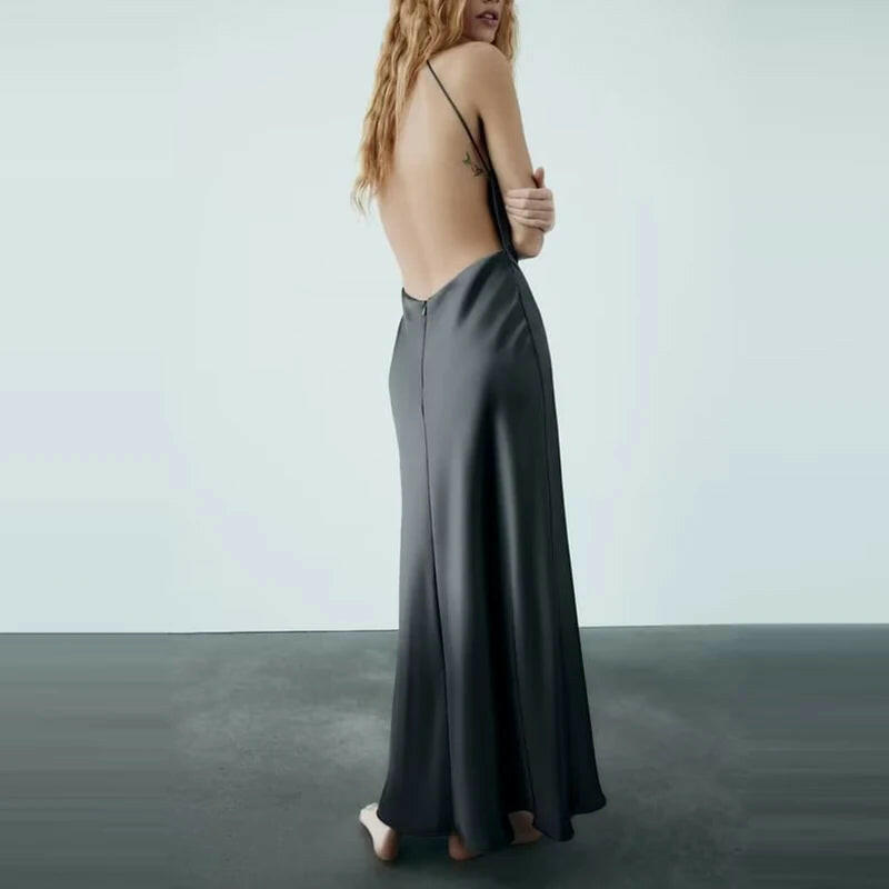 Slip Long Dresses for Women Sexy Backless Female Dress Party Maxi Dresses Woman Thin Straps Autumn Dress.