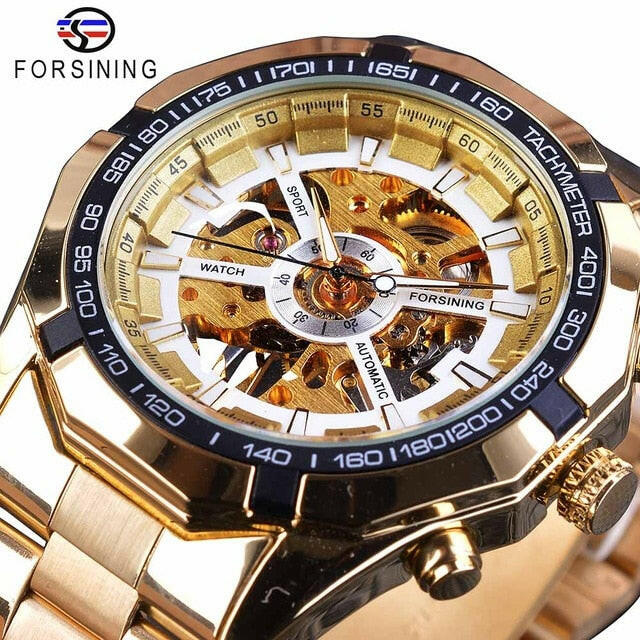 Silver Stainless Steel Waterproof Mens Skeleton Watches Top Brand Luxury Transparent Mechanical Male Wrist Watch.