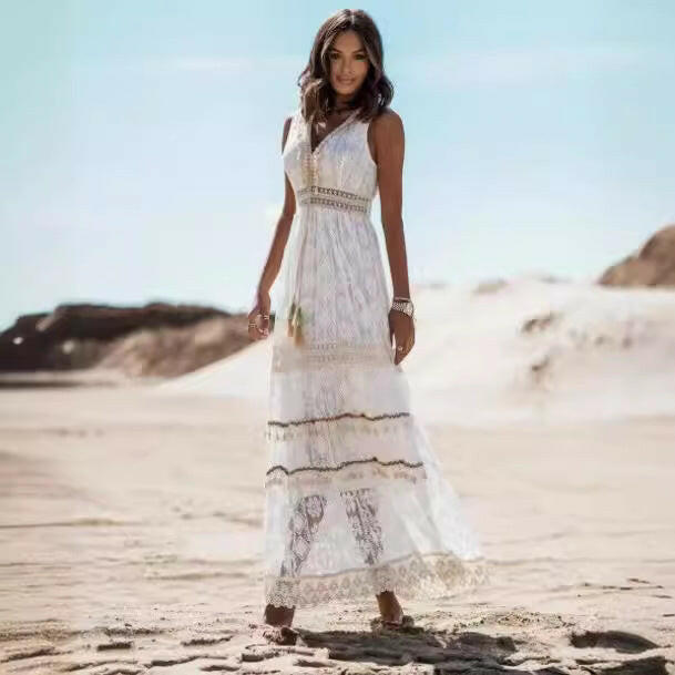 Bohemian Lace Patchwork Long Skirt Jumpsuit for Women.