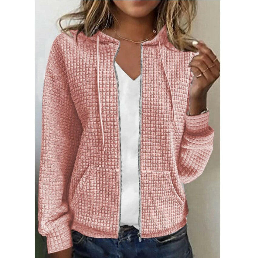 Women's European & American Zipper Hooded Cardigan Sweatshirt Jacket – Casual & Stylish Outerwear.