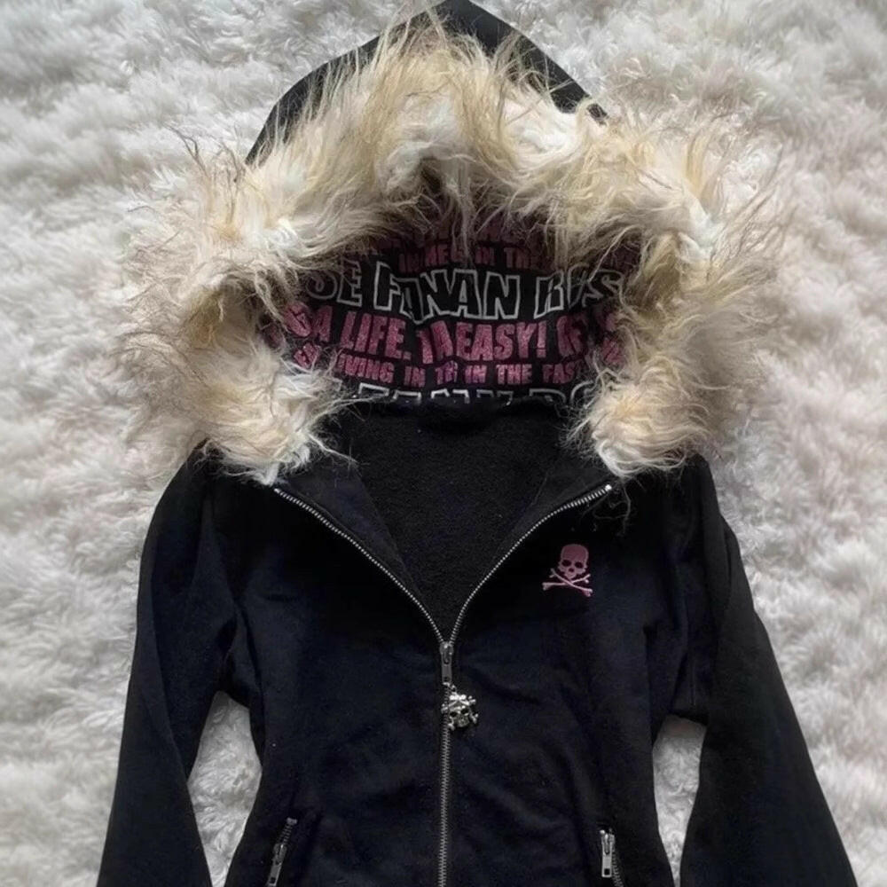 Women's Zipper Hooded Sweatshirt Jacket with Fur Collar – Elegant & Stylish Outerwear.