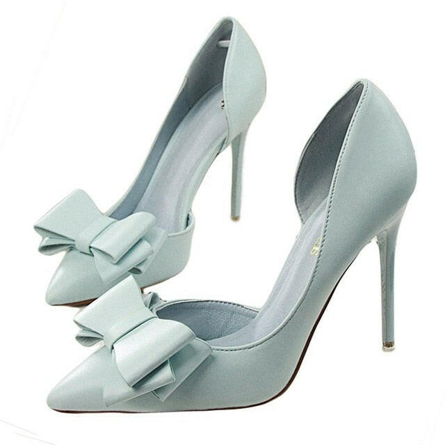 Fashion delicate sweet bowknot high heel shoes side hollow pointed Stiletto Heels Shoes women pumps.