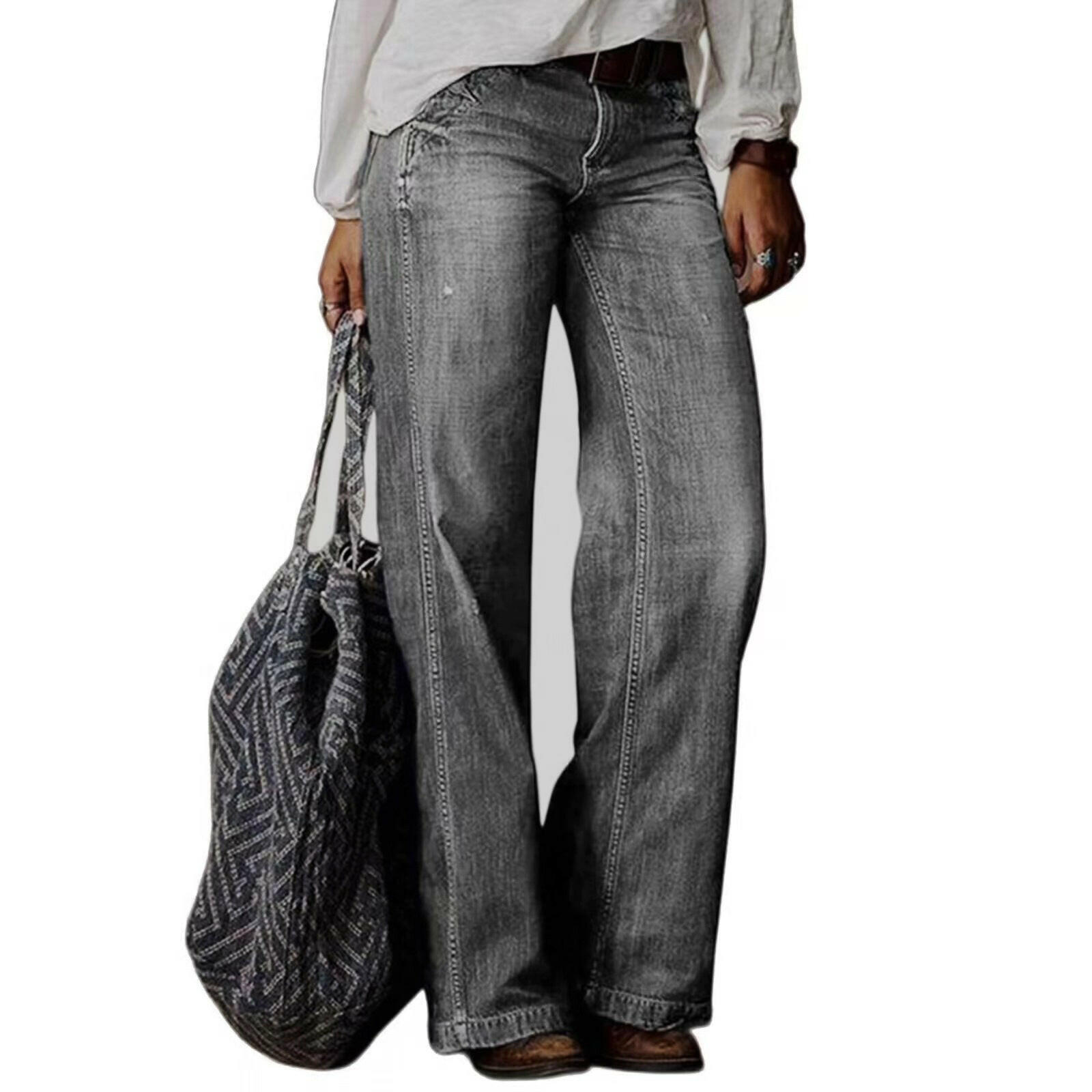 European & American Retro Casual Straight-Leg Wide-Leg Jeans for Women.