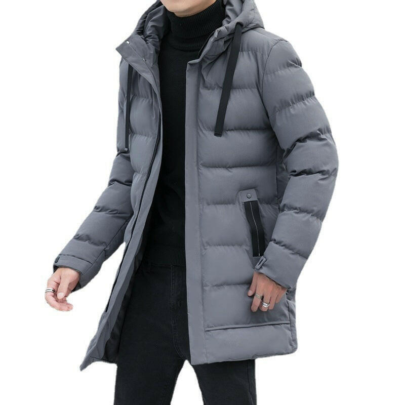 Loose Men's Medium-to-Long Thick Warm Casual Fashion Cotton Jacket – Hooded Cotton Jacket for Men.