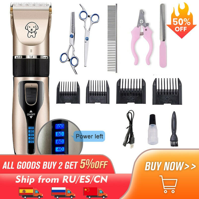 Pet Cat Dog clippers professional Dogs grooming clipper groomer kit USB Rechargeable Low-noise Pets Hair Trimmer Display battery.