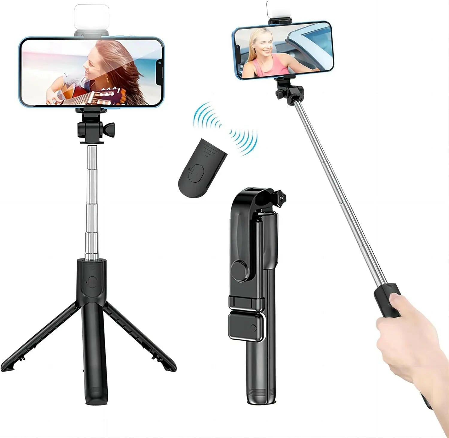 Selfie Stick with Fill Light Extendable Selfie Stick Tripod with Wireless Remote and Phone Holder Group Selfies For All  phones.