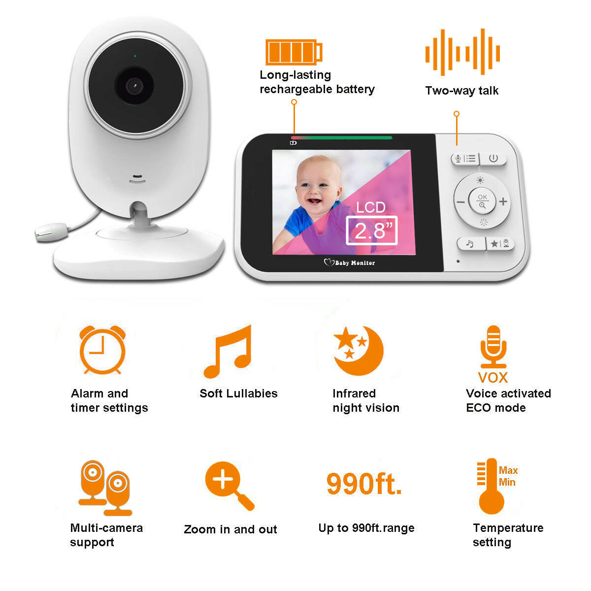 2.8-inch baby monitor monitor, baby monitor monitoring device.