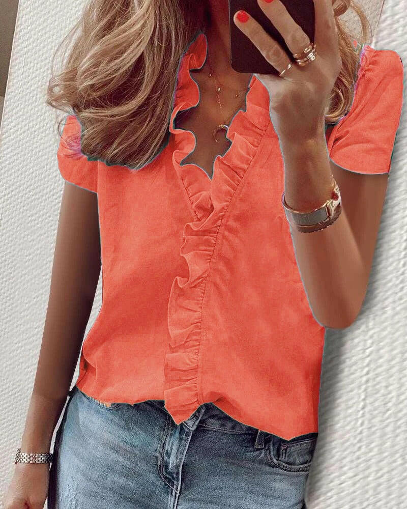 European and American Short-Sleeved Ruffled Shirt for Women.