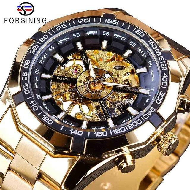 Silver Stainless Steel Waterproof Mens Skeleton Watches Top Brand Luxury Transparent Mechanical Male Wrist Watch.