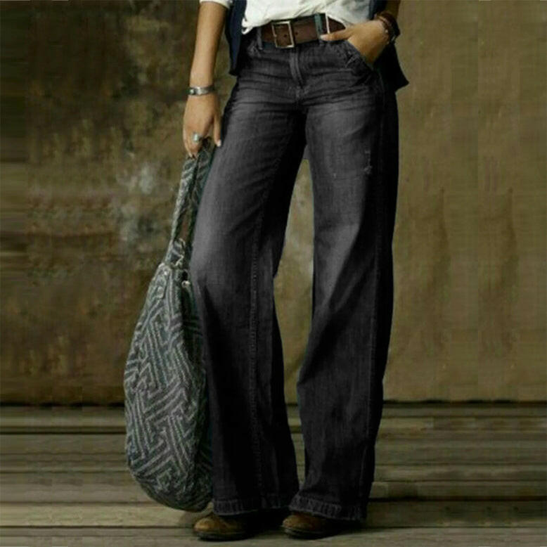 European & American Retro Casual Straight-Leg Wide-Leg Jeans for Women.