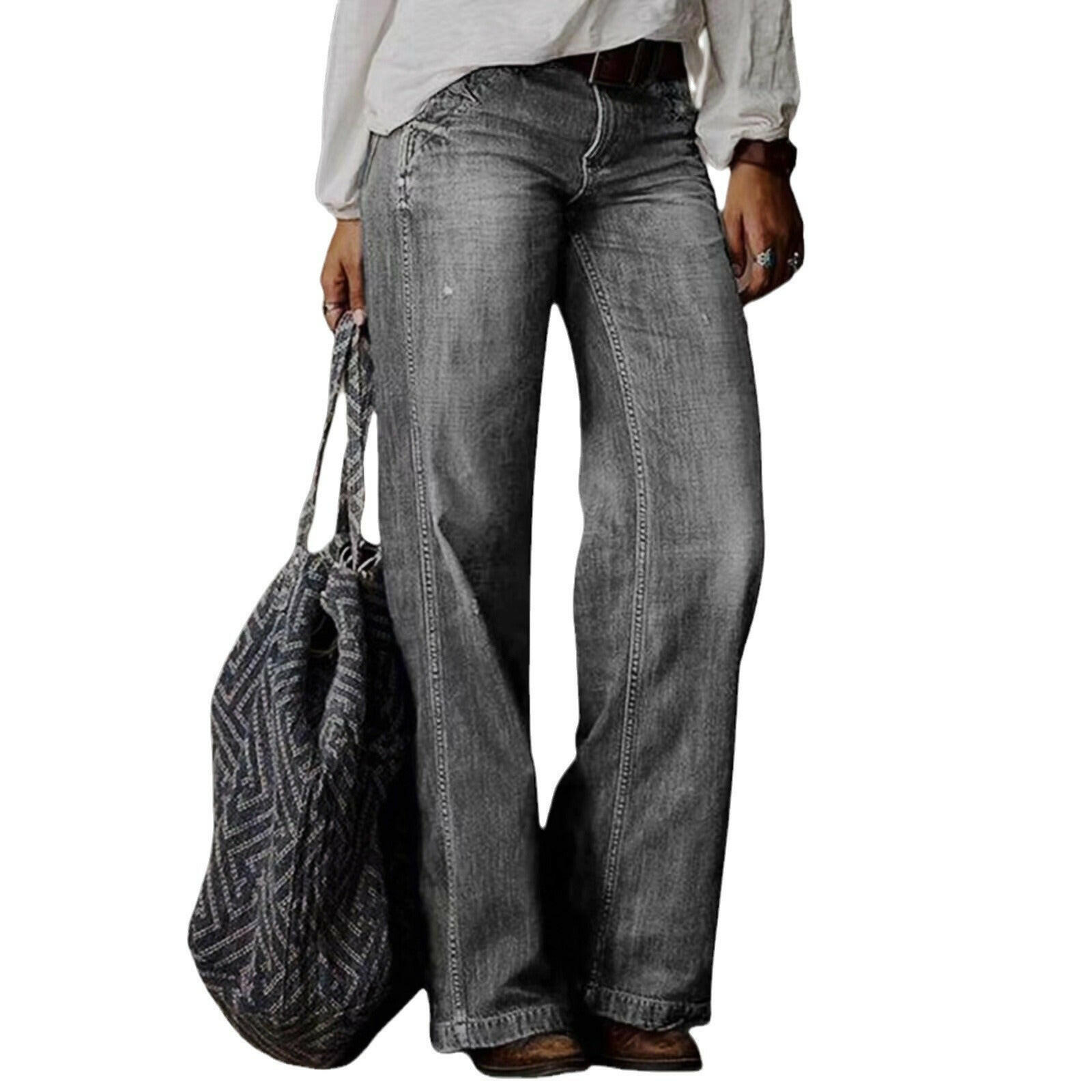 European & American Retro Casual Straight-Leg Wide-Leg Jeans for Women.