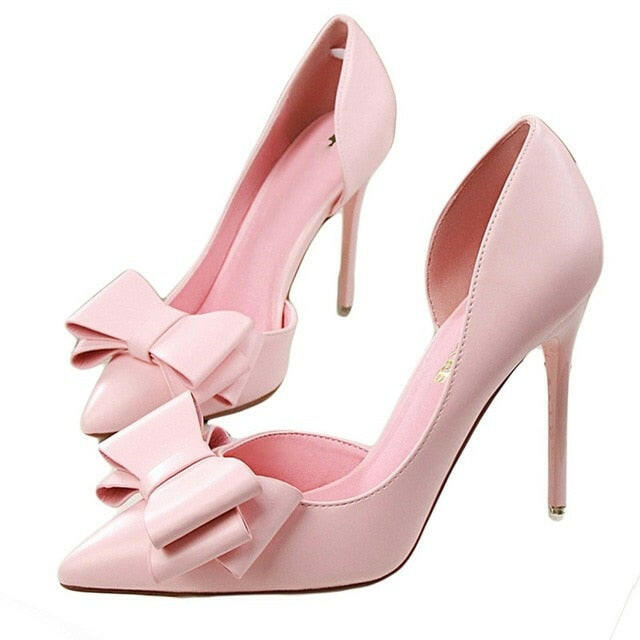 Fashion delicate sweet bowknot high heel shoes side hollow pointed Stiletto Heels Shoes women pumps.