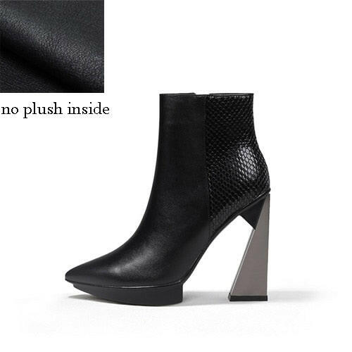 Women Boots Genuine Leather Pointed Toe 11cm High Heels Brand Designer Women Shoes.