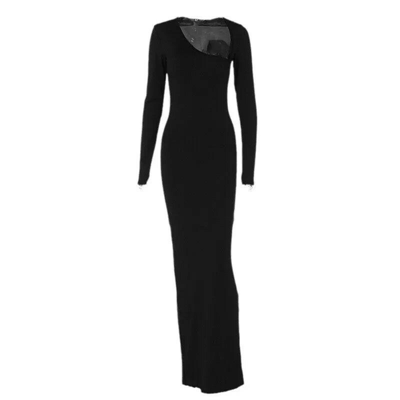 Sexy Black Evening Party Dress Women Elegant 2023 Fall Winter New Outfits Asymmetrical Long Sleeve Slit Maxi Dresses 809.