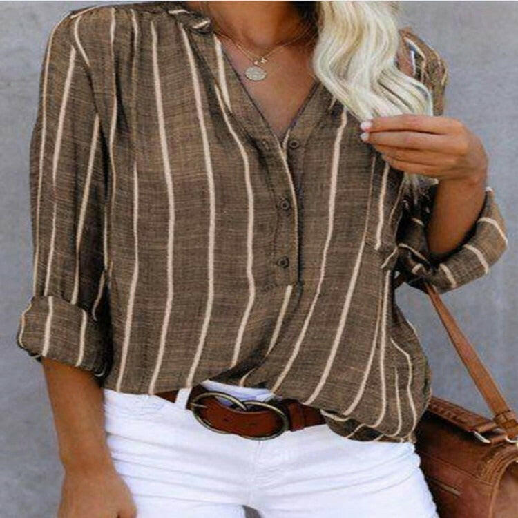 Minimalist and fashionable printed striped shirt for foreign trade shirts for women.