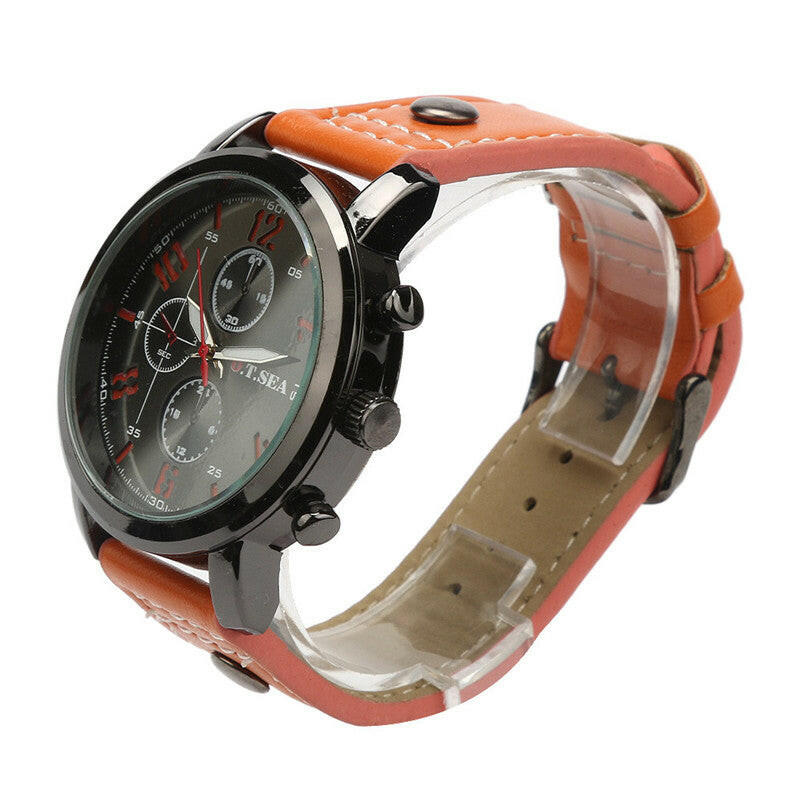 O.T.SEA Fashion Watches for Men - Casual Military Sports Quartz Analog Wrist Watch, Orange Leather Strap.