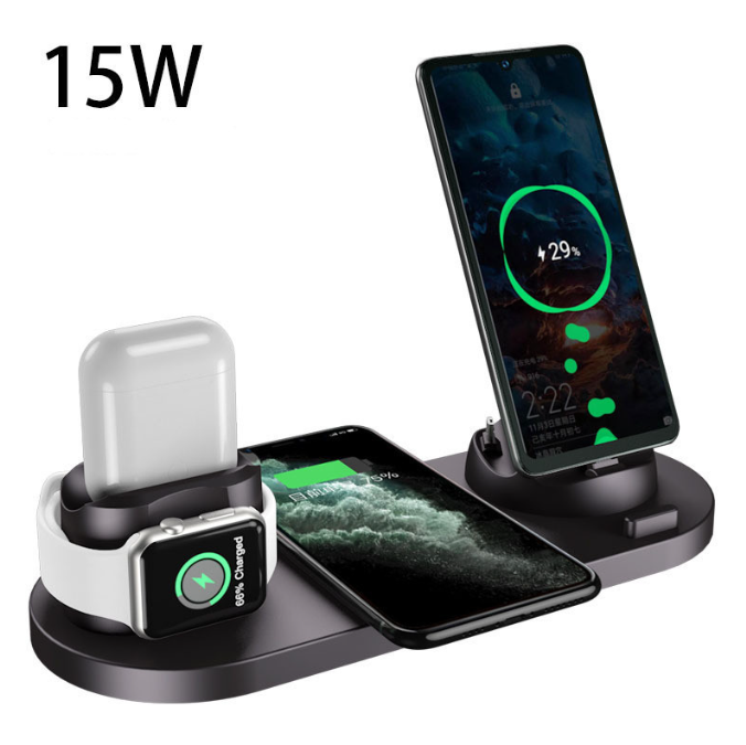 6-in-1 Wireless Charger – Multi-Device Charging Dock with USB Wiring.