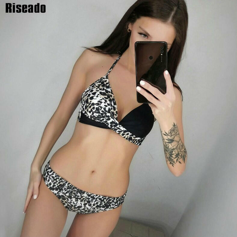 Riseado Sexy Push Up Bikinis Set Swimwear Women Swimsuits Bathing Suit Women Halter biquini Leaf Print Beach Wear Bikini.