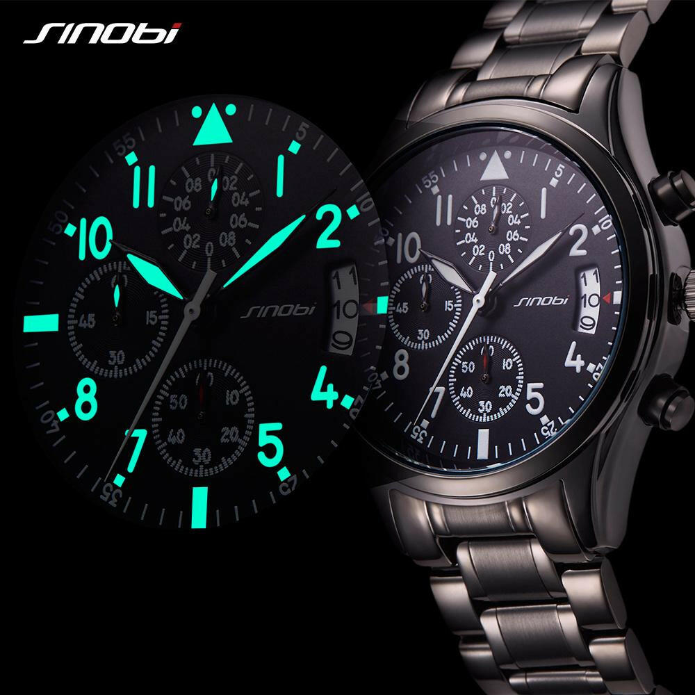 SINOBI Pilot Men's Chronograph Wrist Watch - Waterproof Quartz Clock with Shock Resistance.