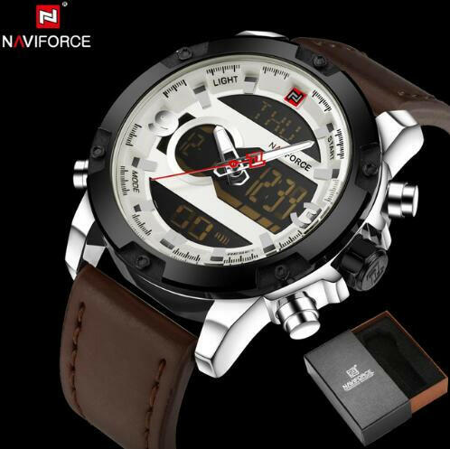 NAVIFORCE Leather Quartz Watch Men's Sport Wristwatch.