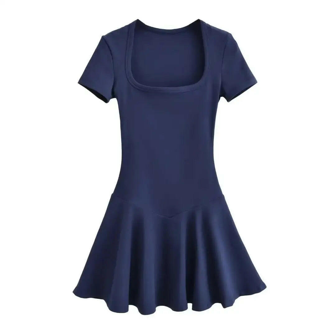 Summer Short Sleeve Square Collar Sports Dress with Shorts - Perfect Blend of Style and Comfort.