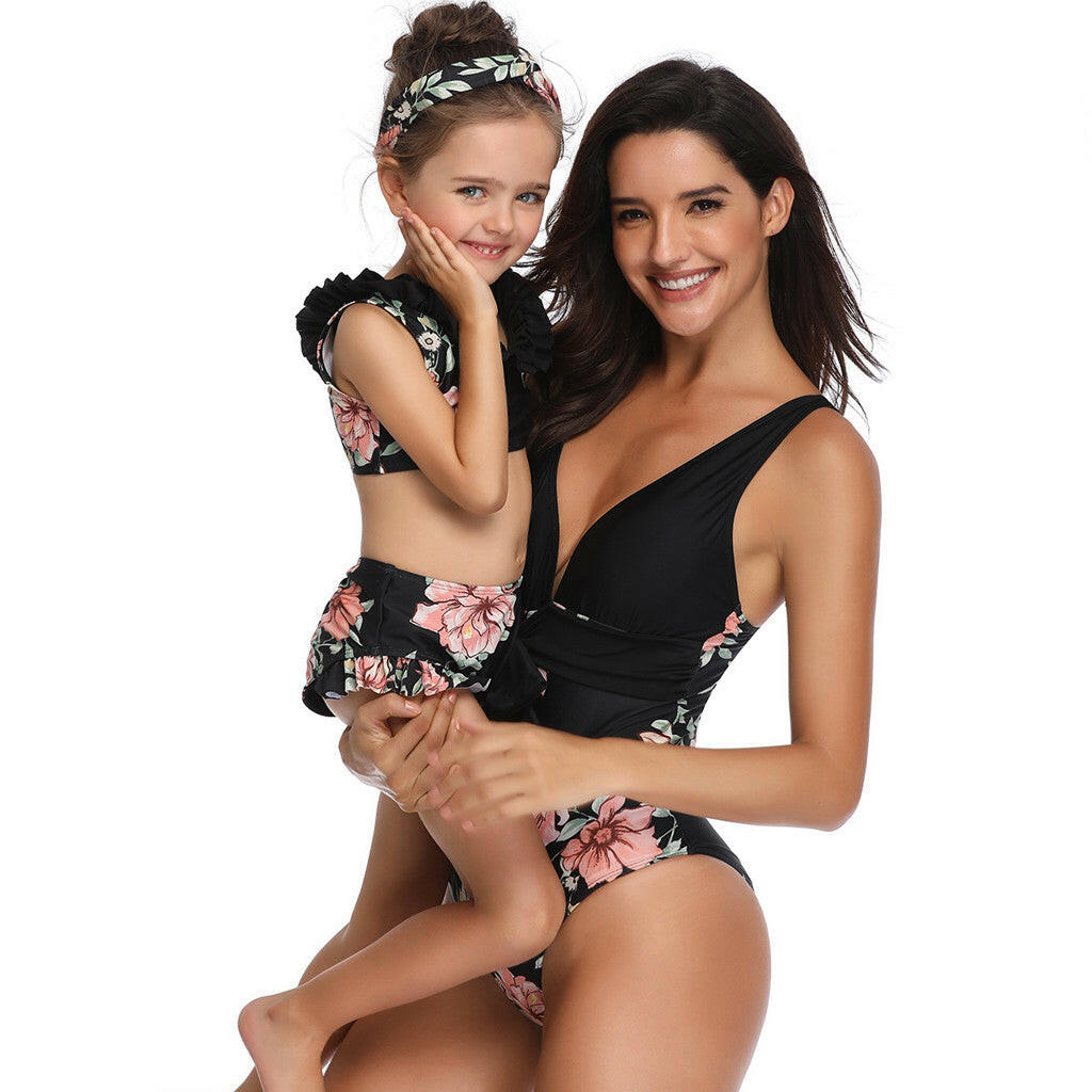 Mother And Daughter Swimsuit Bikini Swimwear Family Matching Clothes.