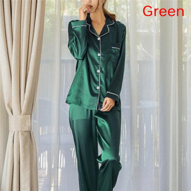 2-Piece Silk Satin Loungewear Pajama Set for Women.