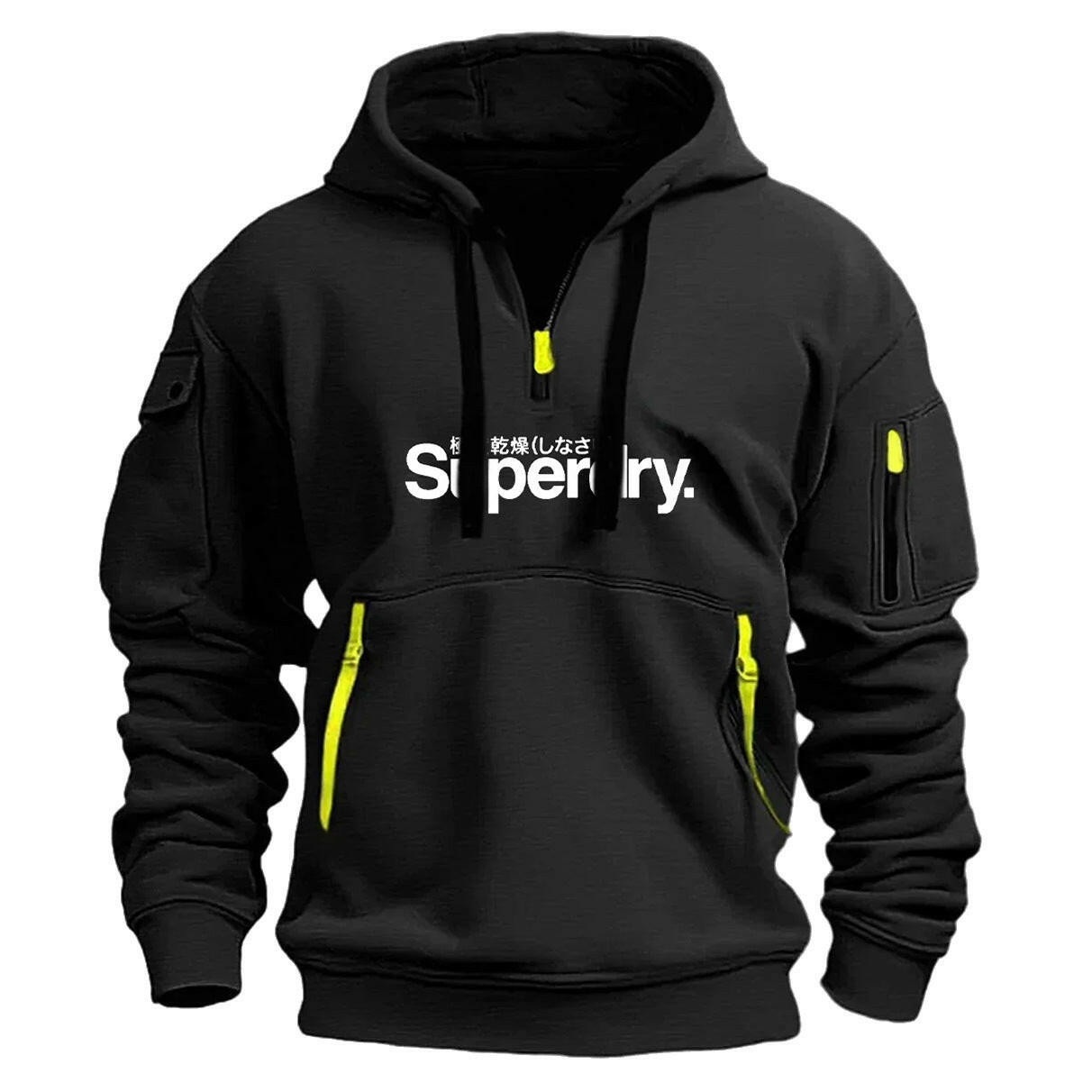 Men's Collar Zipper Hooded Pullover – Multi-Pocket Fashionable Sportswear.