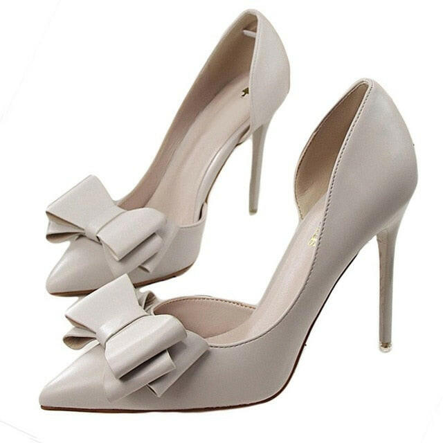 Fashion delicate sweet bowknot high heel shoes side hollow pointed Stiletto Heels Shoes women pumps.