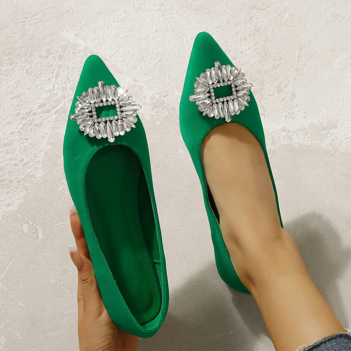 Shallow Mouth Pointed Toe Rhinestone Mary Jane Women’s Shoes.