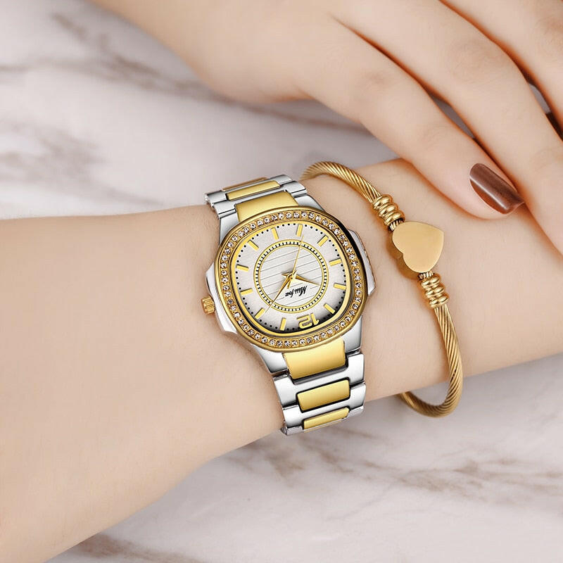 Missfox 2549 Women Watches Women Fashion Watch Geneva Designer Ladies Watch Luxury Brand Diamond Quartz Gold Wrist Watch Gifts For Women.