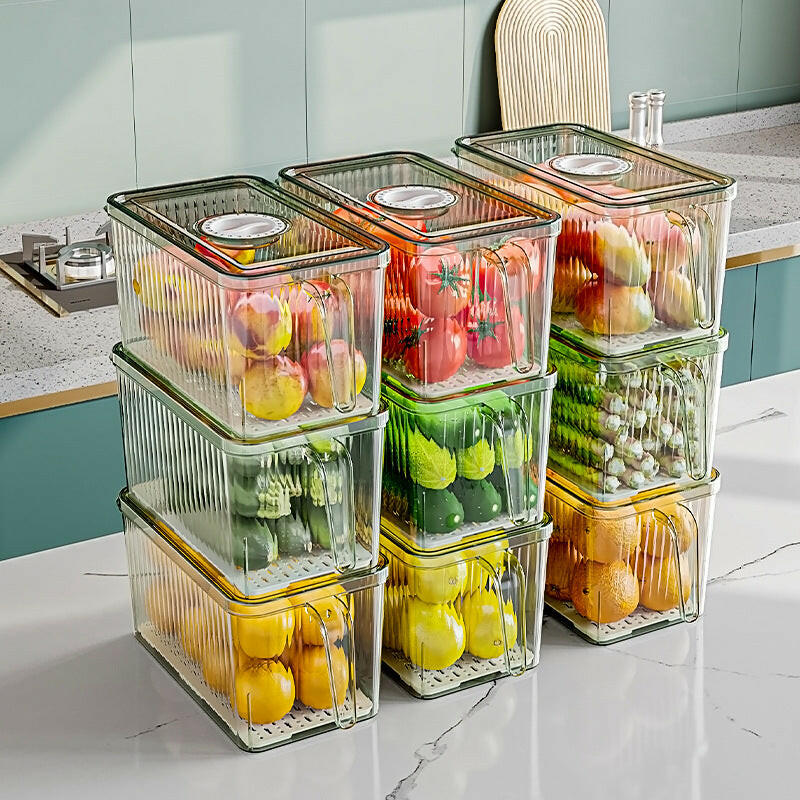 Refrigerator Storage Box Household Drainable Food Storage Box Sealed Storage Box With Handle Stacking Storage Box.