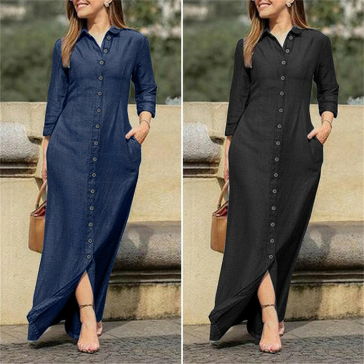 European and American Denim Shirt Dress.