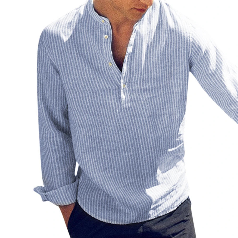 Helisopus New Fashion Spring Summer Casual Men's Shirt Cotton Long Sleeve Striped Slim Fit Stand Collar Shirts S-5XL.