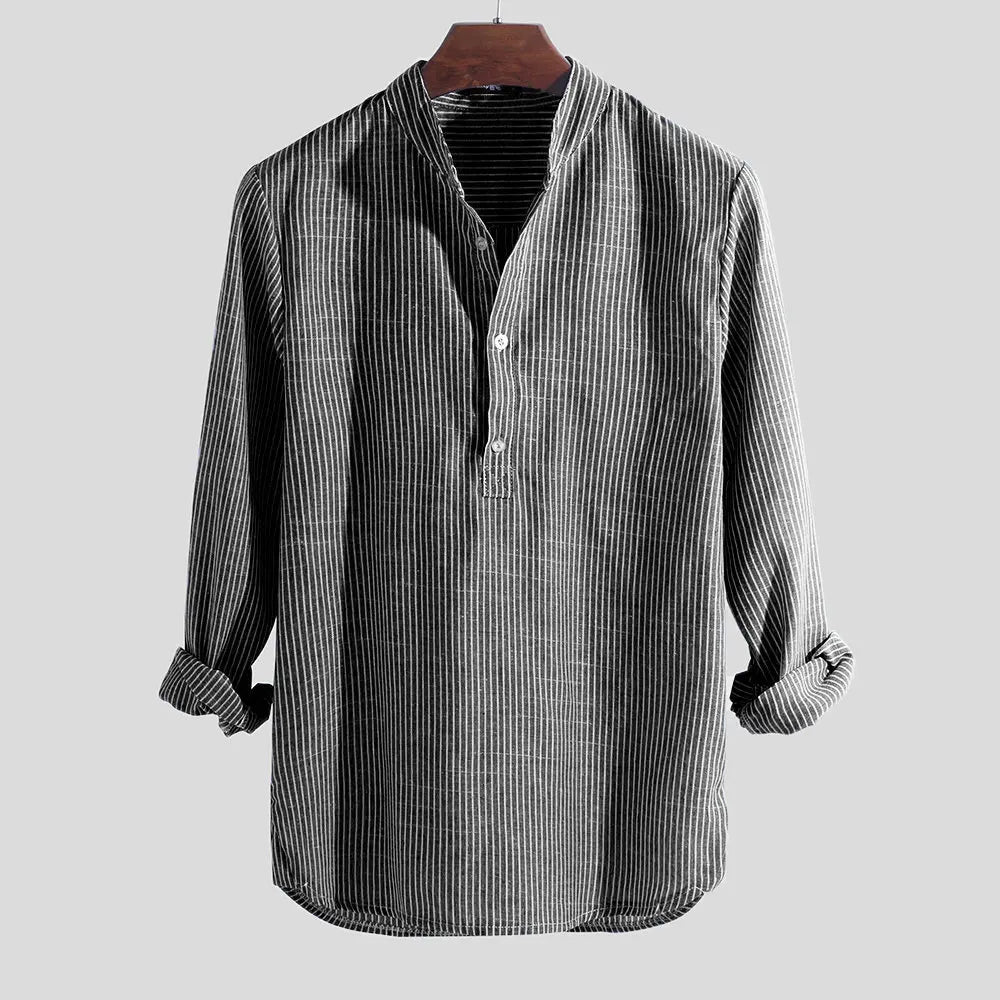 Helisopus New Fashion Spring Summer Casual Men's Shirt Cotton Long Sleeve Striped Slim Fit Stand Collar Shirts S-5XL.